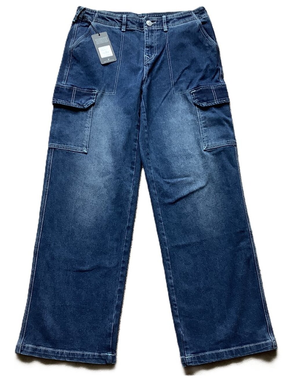 New Women's True Religion Cargo SN Straight Denim Jeans Medium Blaze Wash